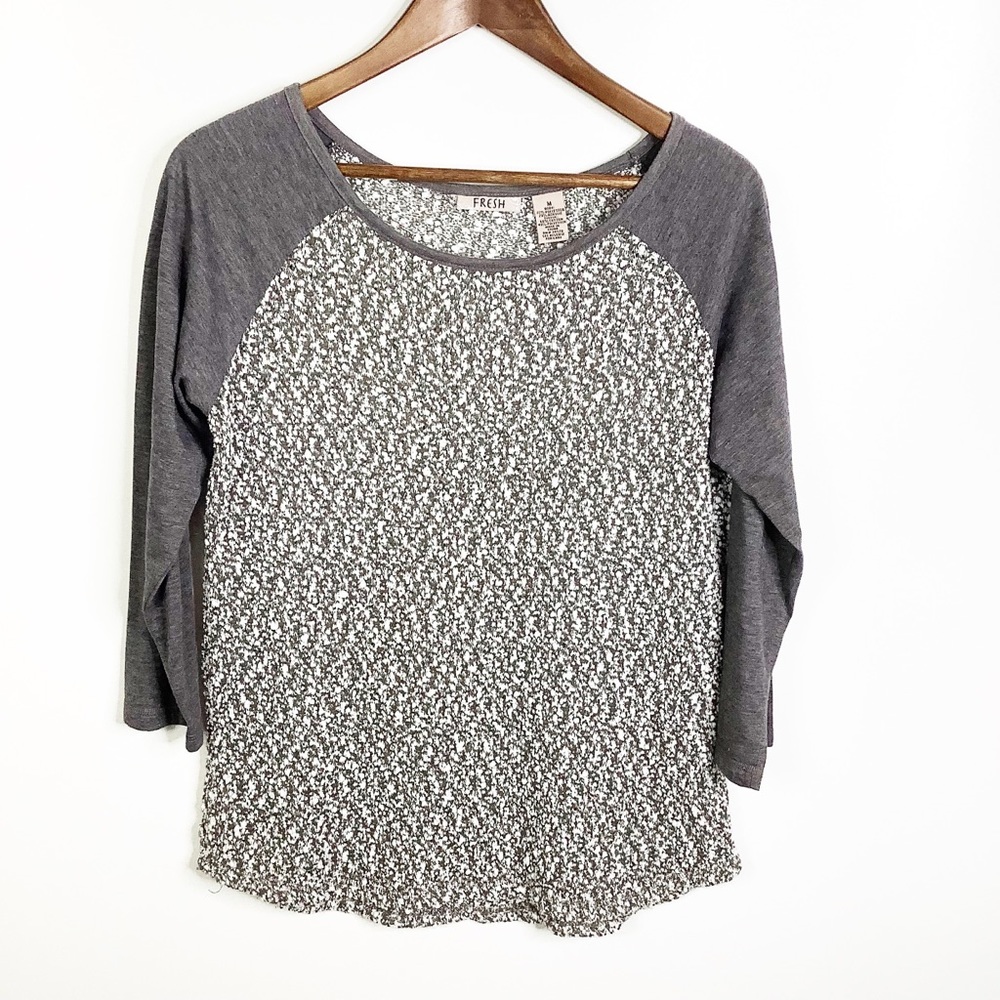 Gray Chenille Texture 3/4 Sleeve Top
